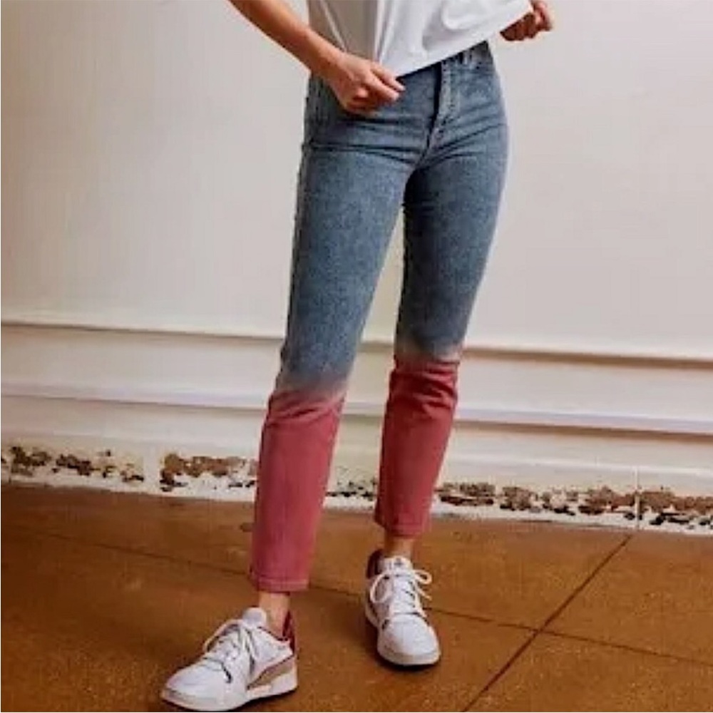 JORDACHE VINTAGE Acid Wash High Rise Dip Dye Ombre Skinny Jean